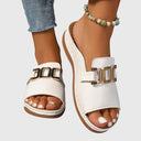 Women's Gold Hardware Flat Slide Sandals – Open Toe Slip On Casual Summer Mule