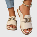 Women's Gold Hardware Flat Slide Sandals – Open Toe Slip On Casual Summer Mule