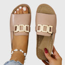 Women's Gold Hardware Flat Slide Sandals – Open Toe Slip On Casual Summer Mule