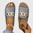 Women's Gold Hardware Flat Slide Sandals – Open Toe Slip On Casual Summer Mule