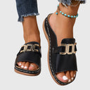 Women's Gold Hardware Flat Slide Sandals – Open Toe Slip On Casual Summer Mule