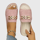 Women's Gold Hardware Wedge Slide Sandals – Open Toe Slip On Casual Summer Mule