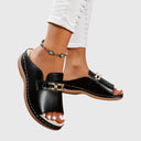 Women's Gold Hardware Wedge Slide Sandals – Open Toe Slip On Casual Summer Mule