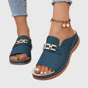 Women's Gold Hardware Wedge Slide Sandals – Open Toe Slip On Casual Summer Mule