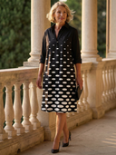 Women's Graduated Polka Dot Shirt Dress – Collared Roll Sleeve Button Front Knee Length