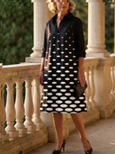 Women's Graduated Polka Dot Shirt Dress – Collared Roll Sleeve Button Front Knee Length