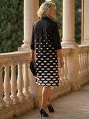 Women's Graduated Polka Dot Shirt Dress – Collared Roll Sleeve Button Front Knee Length