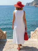 Women's Graphic Face Print Maxi – Split V Neck Sleeveless A-Line Beach Summer Dress