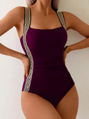 Women's Greek Key One Piece Swimsuit – Square Neck Wide Strap Side Trim Swimwear