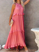 Women's Halter Neck Maxi Dress – Sleeveless Ruffle Tiered Beach Wedding Guest Dress