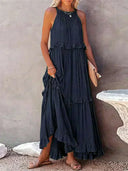 Women's Halter Neck Maxi Dress – Sleeveless Ruffle Tiered Beach Wedding Guest Dress