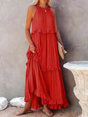 Women's Halter Neck Maxi Dress – Sleeveless Ruffle Tiered Beach Wedding Guest Dress