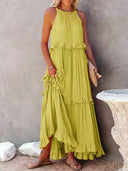 Women's Halter Neck Maxi Dress – Sleeveless Ruffle Tiered Beach Wedding Guest Dress
