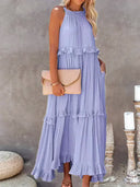 Women's Halter Neck Maxi Dress – Sleeveless Ruffle Tiered Beach Wedding Guest Dress