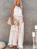 Women's Halter Neck Maxi Dress – Sleeveless Ruffle Tiered Beach Wedding Guest Dress