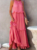 Women's Halter Neck Maxi Dress – Sleeveless Ruffle Tiered Beach Wedding Guest Dress