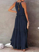 Women's Halter Neck Maxi Dress – Sleeveless Ruffle Tiered Beach Wedding Guest Dress