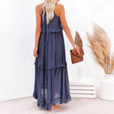 Women's Halter Neck Maxi Dress – Sleeveless Ruffle Tiered Beach Wedding Guest Dress