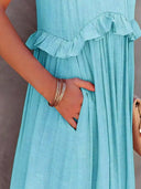 Women's Halter Neck Maxi Dress – Sleeveless Ruffle Tiered Beach Wedding Guest Dress