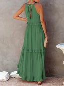 Women's Halter Neck Maxi Dress – Sleeveless Ruffle Tiered Beach Wedding Guest Dress
