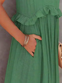 Women's Halter Neck Maxi Dress – Sleeveless Ruffle Tiered Beach Wedding Guest Dress