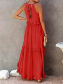 Women's Halter Neck Maxi Dress – Sleeveless Ruffle Tiered Beach Wedding Guest Dress
