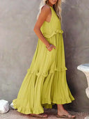 Women's Halter Neck Maxi Dress – Sleeveless Ruffle Tiered Beach Wedding Guest Dress