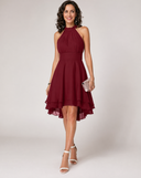 Women's Halter Neck Midi Dress – Sleeveless Ruffle Tiered Skirt Wedding Guest