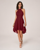 Women's Halter Neck Midi Dress – Sleeveless Ruffle Tiered Skirt Wedding Guest