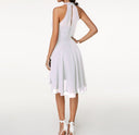 Women's Halter Neck Midi Dress – Sleeveless Ruffle Tiered Skirt Wedding Guest