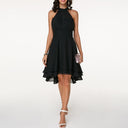 Women's Halter Neck Midi Dress – Sleeveless Ruffle Tiered Skirt Wedding Guest