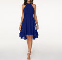 Women's Halter Neck Midi Dress – Sleeveless Ruffle Tiered Skirt Wedding Guest
