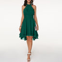 Women's Halter Neck Midi Dress – Sleeveless Ruffle Tiered Skirt Wedding Guest