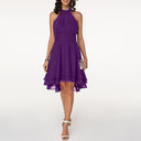 Women's Halter Neck Midi Dress – Sleeveless Ruffle Tiered Skirt Wedding Guest