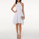 Women's Halter Neck Midi Dress – Sleeveless Ruffle Tiered Skirt Wedding Guest