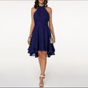 Women's Halter Neck Midi Dress – Sleeveless Ruffle Tiered Skirt Wedding Guest