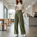 Women's High Waist Wide Leg Trousers – Pleated Front Tailored Work Pants