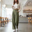 Women's High Waist Wide Leg Trousers – Pleated Front Tailored Work Pants