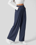 Women's High Waist Wide Leg Trousers – Pleated Front Tailored Work Pants