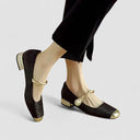 Women's Jacquard Twisted Strap Mary Jane Shoes – Rhinestone Block Heel Square Toe