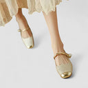 Women's Jacquard Twisted Strap Mary Jane Shoes – Rhinestone Block Heel Square Toe