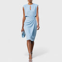 Women's Keyhole Neck Ruched Midi Dress – Sleeveless Wrap Skirt Office Party