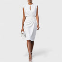 Women's Keyhole Neck Ruched Midi Dress – Sleeveless Wrap Skirt Office Party