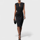 Women's Keyhole Neck Ruched Midi Dress – Sleeveless Wrap Skirt Office Party