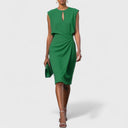 Women's Keyhole Neck Ruched Midi Dress – Sleeveless Wrap Skirt Office Party