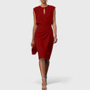 Women's Keyhole Neck Ruched Midi Dress – Sleeveless Wrap Skirt Office Party