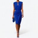 Women's Keyhole Neck Ruched Midi Dress – Sleeveless Wrap Skirt Office Party