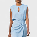 Women's Keyhole Neck Ruched Midi Dress – Sleeveless Wrap Skirt Office Party