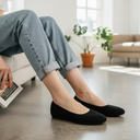Women's Knit Ballet Flats – Slip On Ribbed Round Toe Flat Shoes Everyday Casual