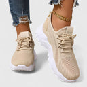 Women's Knit Low Top Chunky Sneakers – Lace Up Casual Everyday Walking Trainer